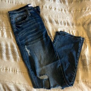 Distressed denim high rise/straight leg jeans